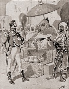 Kapitan William Bainbridge składa hołd Deyowi Algieru, aby zapewnić zwolnienie z przechwytywania amerykańskich statków handlowych na Morzu Śródziemnym w 1800 roku, z The History of Our Country, opublikowanej 19